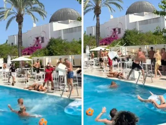 Туристи се млатиха като в кеча на басейн в Ибиса Видео