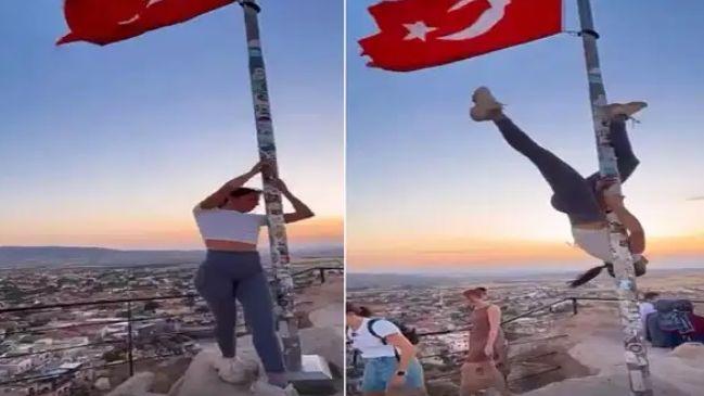 Туристка извъртя танц на пилон с турско знаме, погнаха я Видео