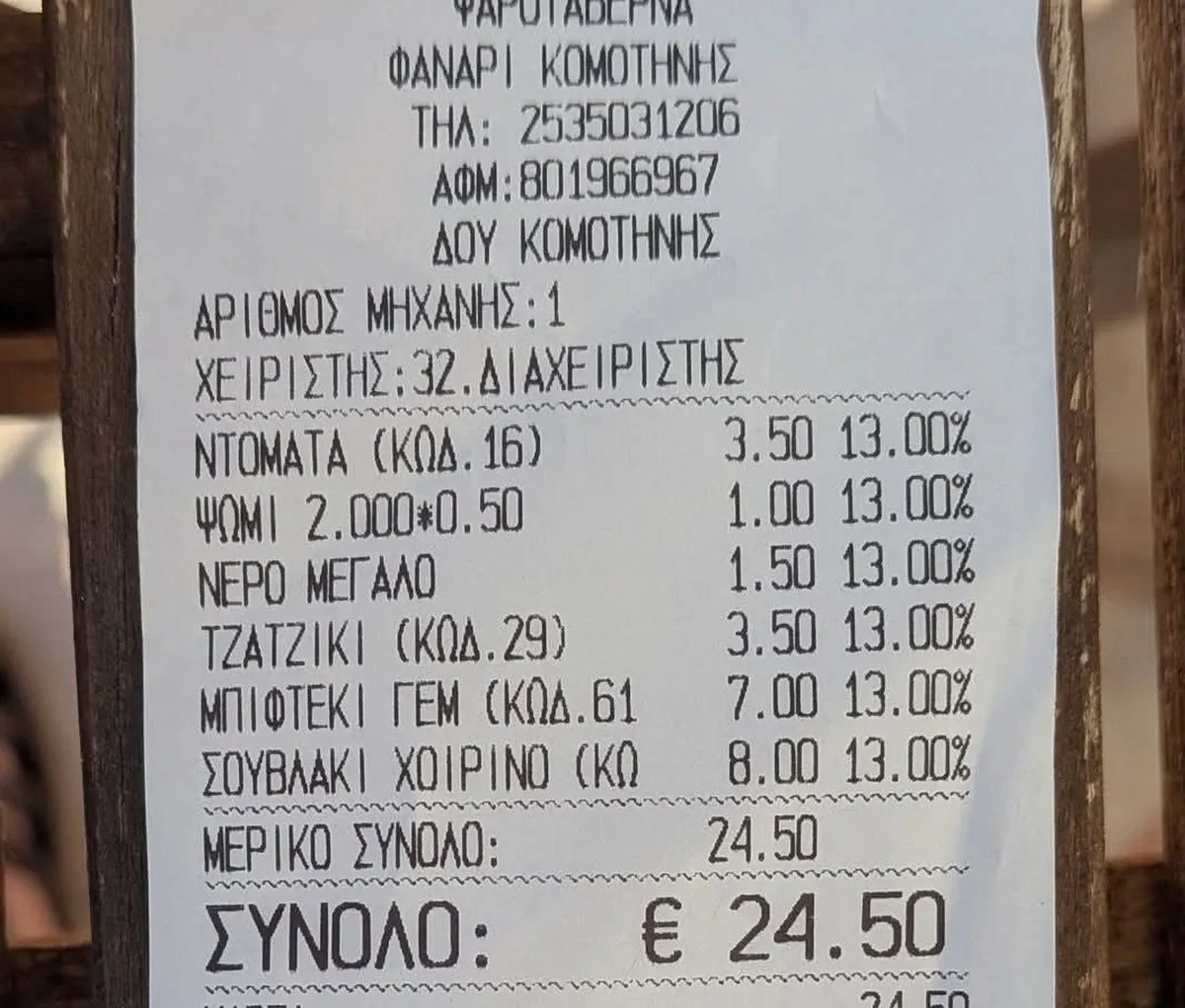 Българи показаха бележка от крайбрежна таверна в Гърция: салата за 3,50 евро