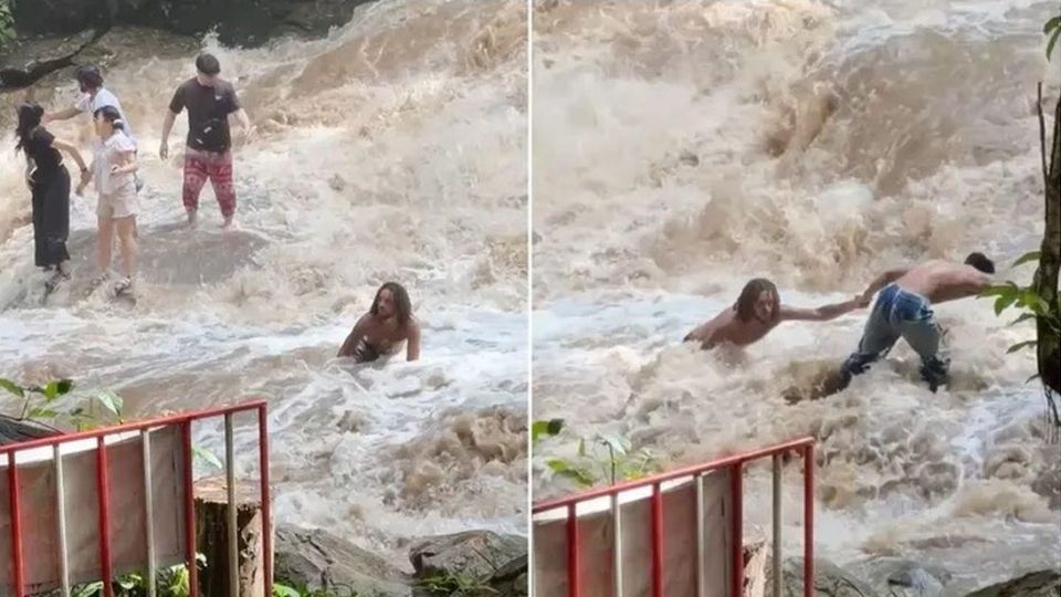 Внезапно наводнение отнесе туристи докато си правят селфита на водопад в Тайланд