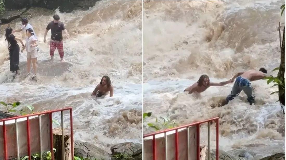 Внезапно наводнение отнесе туристи докато си правят селфита на водопад в Тайланд